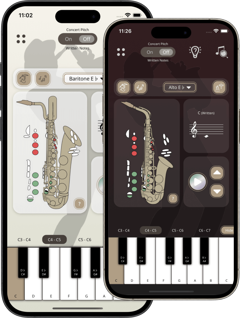 saxophone fingering chart app dark