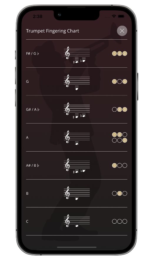 trumpet fingering chart app list